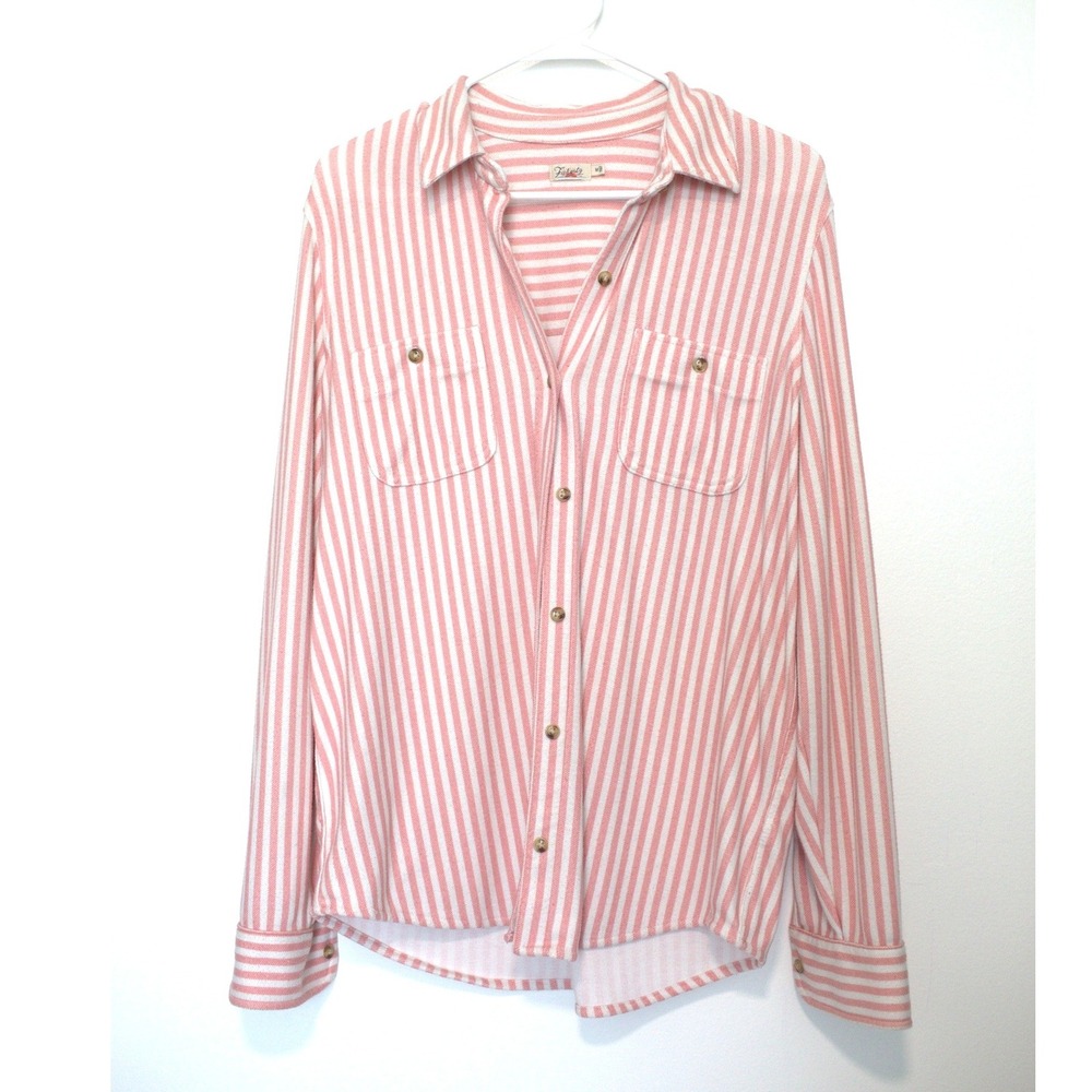 Faherty Pink White Striped Button Down Shirt Long Sleeve Womens Medium